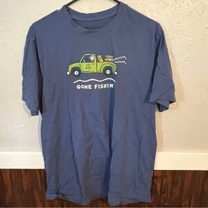 Life Is Good Blue Tee with Green Truck Graphic